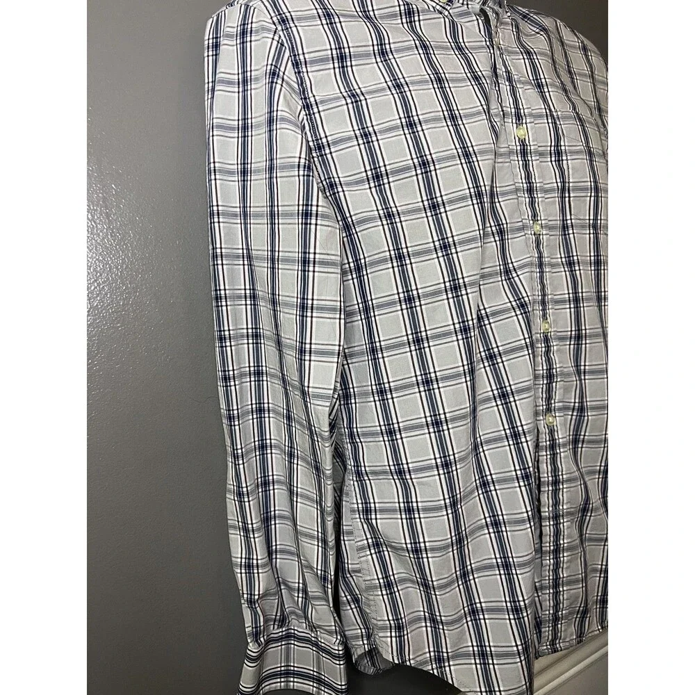 Banana Republic Shirt Mens Medium Gray Plaid Luxe Poplin Slim Fit Button Down